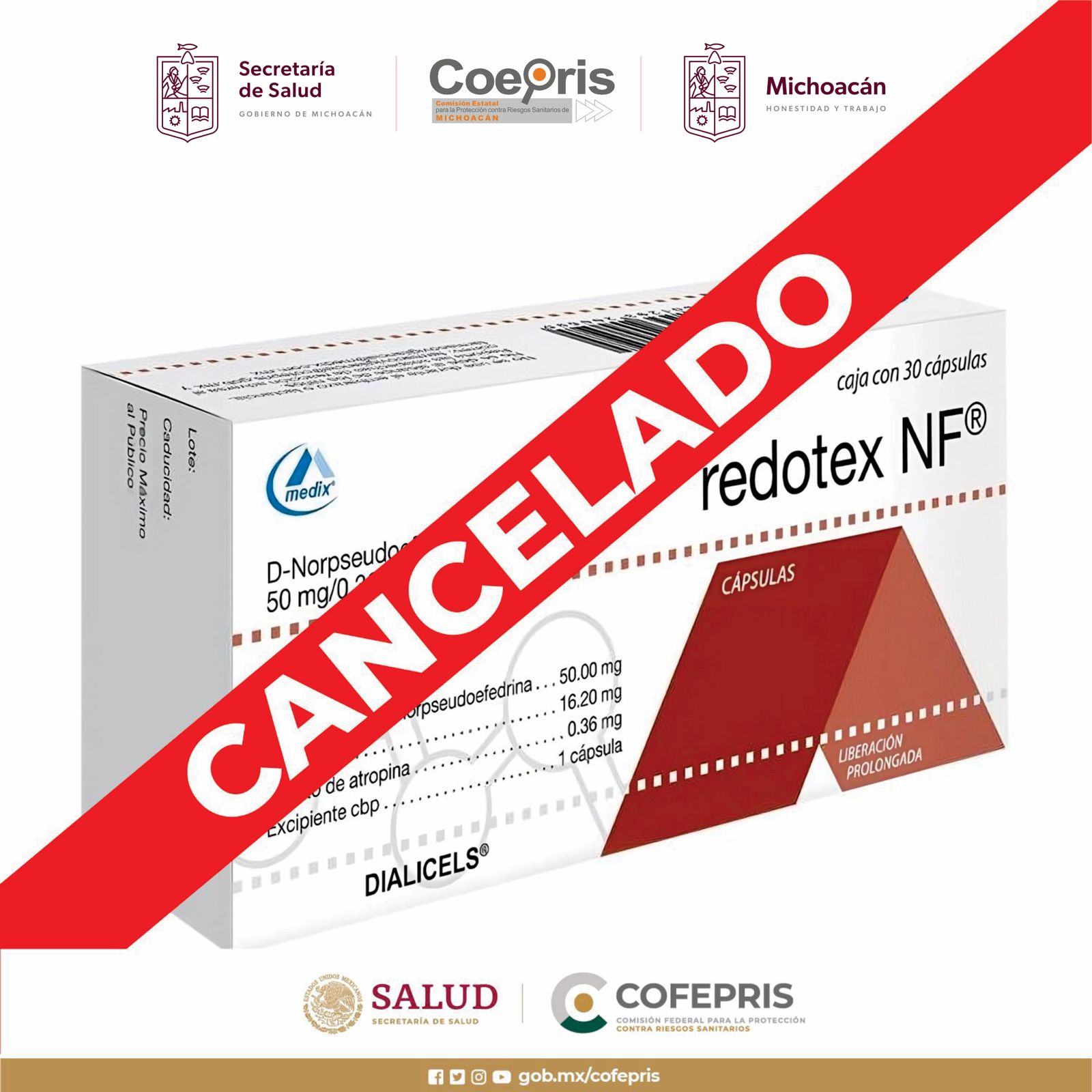 GEM Alertan Cofepris y SSM sobre cancelación del medicamento Redotex